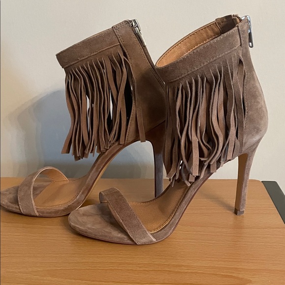 Fringe Suede Tan Heels - Picture 1 of 4